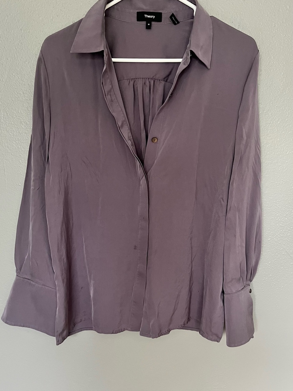Theory 100% Silk Lavender Button-Down Silk Shirt Luxury workwear Blouse Size M